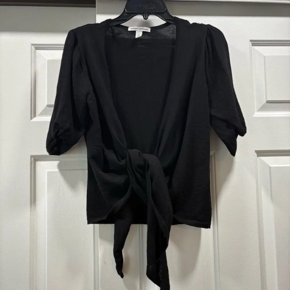 Autumn Cashmere Black Puff Short Sleeve Wrap Top Size M